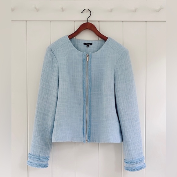 Premise Jackets & Blazers - Premise Tweed Lady Jacket Light Pastel Blue Gold Cropped Coquette Round Neck 16
